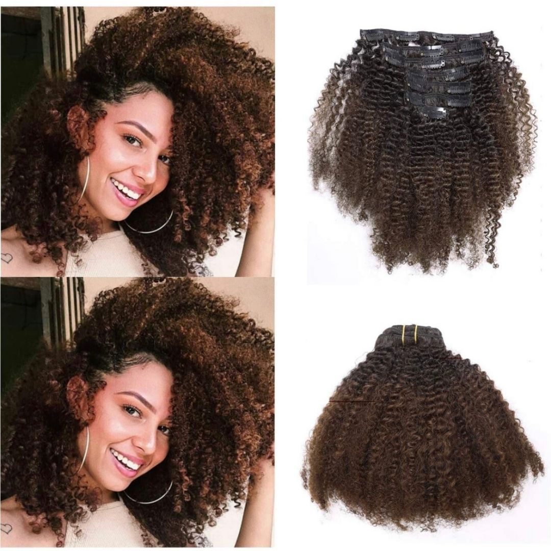 Coarse Yaki Curly Clip in Hair Extensions Natural Human Hair 3C 4A Afr –   Best Custom Wigs, Hairpieces, & Hair Replacement  Solutions