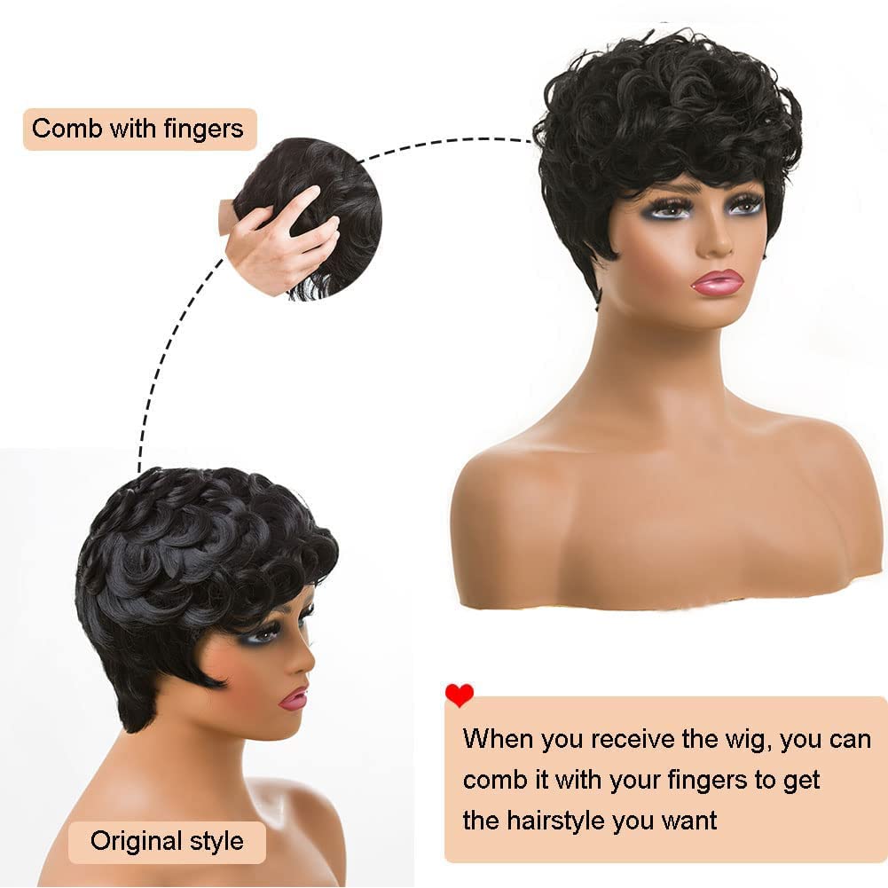 Firstina Short Pixie Cut Curly Wig Color Light Purple with Bangs